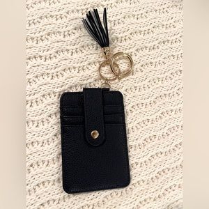 Navy key chain card holder; hold five cards/ID